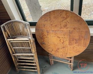 Rattan Style Round Folding Table and Two Chairs Set