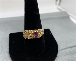 Gold Nugget & Ruby Ring