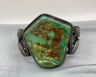 Sterling silver & Green Turquoise Bracelet by H. Morgan Award winning Navajo Silversmith