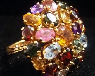 18k Gold Ring With Violet, Clear, And Purple Stones, Size 5.5, Approx 13.06 g Total Weight Including Stones