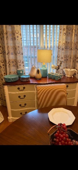 Pretty dresser/sideboard.  Multiuse
Pretty color-tan and cream paint with walnut stained top.   Very solid.