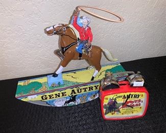 Gene Autry vintage tin toy and alarm clock reproductions