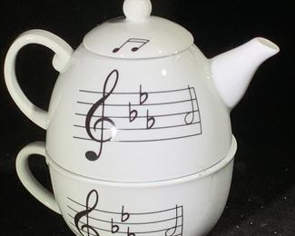 music themed individual tea cup and pitcher