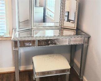 1 of 2 Mid Century Modern Mirror faced make up stand and stool
