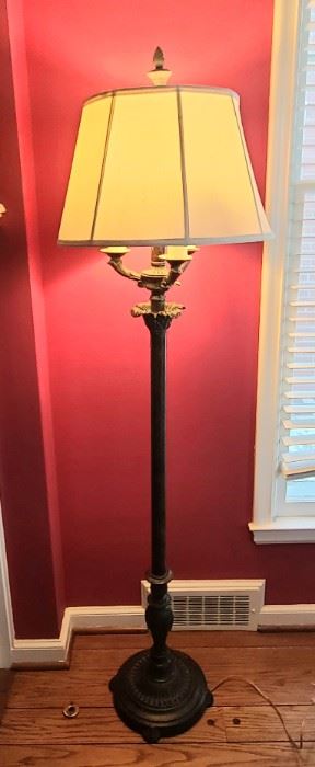 1 of 3 Vintage brass floor lamp with 3 way switch and 4th main switch light