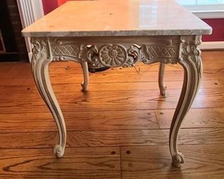 Vintage matching square side table with marble top