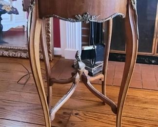 1 of 3 Antique wood/brass side table with marble top