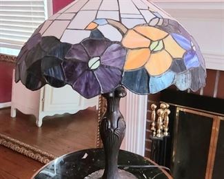 Vintage Stained glass/brass table lamp