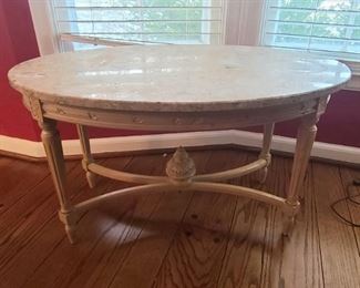 1 of 2 Vintage oval window/sofa table with marble top