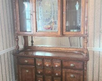 1 of 5 Beautiful China Hutch with back mirror, interior light and lead glass middle door