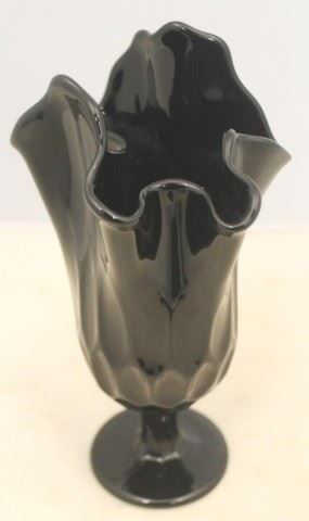 10 - Fenton Black Art Glass Swung Vase 9 3/4 " tall
