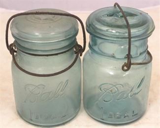 18 - Pair of Ball Blue Glass Mason Jars 6" tall
