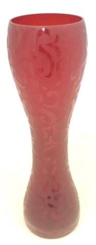 36 - Etched Art Glass Vase 13" tall