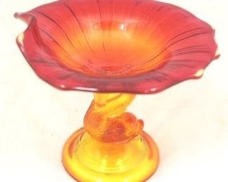 51 - Art Glass Dolphin Foot Compote 6 x 4 3/4"
