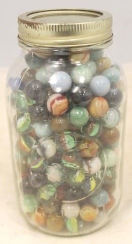 57 - Mason Jar Full of Marbles quart 7 1/4" tall
