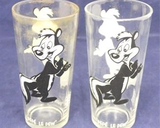 69 - Lot of 2 Pepe Le Pew Pepsi Collector Glasses 6 1/4 tall
