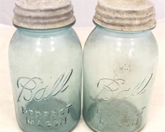 103 - Pair of Ball Blue Glass Mason Jars 7 1/2" tall
