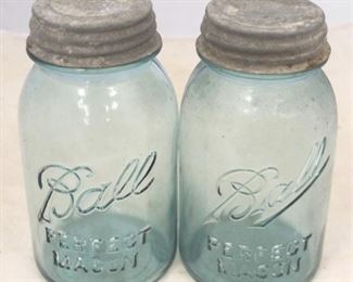 105 - Pair of Ball Blue Glass Mason Jars - 7 1/2" tall
