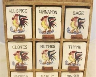 138 - Vintage Rooster Wood & Ceramic Spice Set 14 x 9
