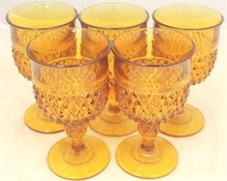 145 - Set of 5 Amber Glass Goblets - 6 3/4 tall
