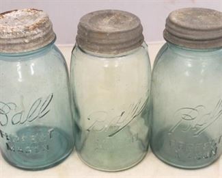 151 - Lot of 3 Ball Blue Glass Jars - 7" tall
