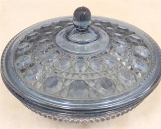158 - Blue Glass Covered Dish - 7 1/2 x 5
