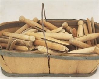 166 - Basket Full of Wood Clothespins 12 x 5 x 6