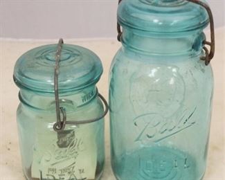 182 - Pair of Ball Bicentennial Blue Glass Jars 6" & 7 1/2" tall
