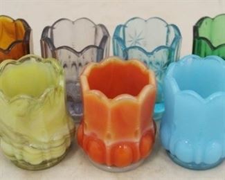 212 - 7 pc Set Assorted Colored Glass Toothpick Holders 2 3/4" tall