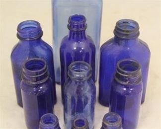 214 - Lot of 10 Assorted Blue Glass Bottles
