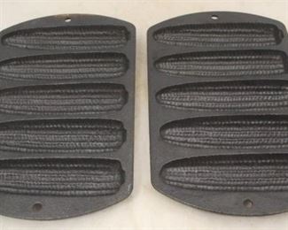 221 - Lot of 2 Lodge Cast Iron Cornbread Pans 9 1/2 x 5 1/2