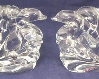 228 - Pair of Clear Glass Dolphin Paperweights 6 x 7
