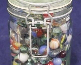 249 - Glass Jar full of Marbles - 6" tall