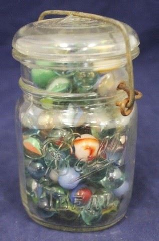 288 - Ball Mason Jar Full of Marbles - 6" tall
