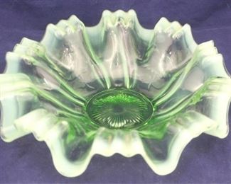 302 - Opalescent Green Glass Bowl - 8" round
