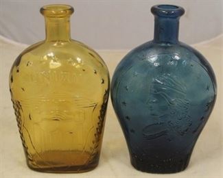 389 - Pair of Vintage Colored Glass Bottles 8 3/4" tall
