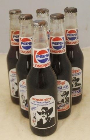 393 - Lot of 6 Pepsi Richard Petty Full Glass Bottles