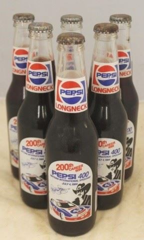 395 - Lot of 6 Pepsi Richard Petty Full Glass Bottles
