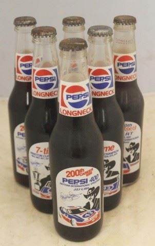 399 - Lot of 6 Pepsi Richard Petty Full Glass Bottles
