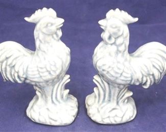 411 - Pair of Stoneware Rooster Figures - 6 1/2" tall
