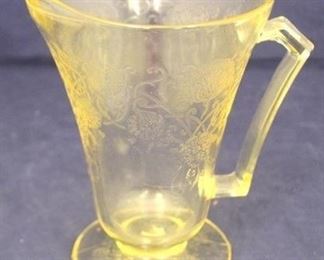 445 - Vintage Florentine Poppy Depression Glass Pitcher 7 1/2" tall - yellow
