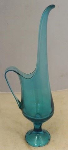 473 - Blue Glass Pitcher / vase 17" tall - chip in base of handle