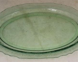 475 - Vintage Florentine Poppy Depression Glass Platter 11 1/2 x 8 1/4 - oval, green
