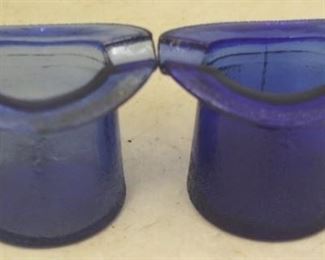 498 - Lot of 2 Blue Glass Top Hat Ashtrays 3 1/2" x 2 1/2"
