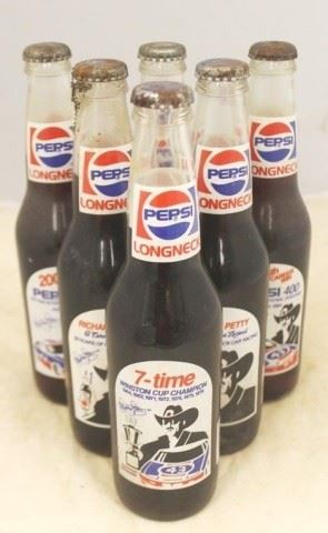 517 - Lot of 6 Pepsi Richard Petty Full Glass Bottles
