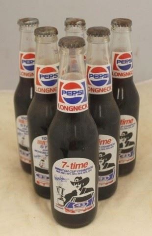 524 - Lot of 6 Pepsi Richard Petty Full Glass Bottles