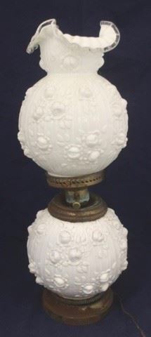 554 - Vintage Fenton Milk Glass Lamp - AS IS 23" tall base has wear - socket very loose
