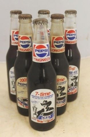 594 - Lot of 6 Pepsi Richard Petty Full Glass Bottles
