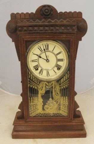 602 - Waterbury Walnut Mantle Clock - 20 x 11
