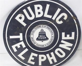 616 - Bell Public Telephone Metal Sign 23" round
